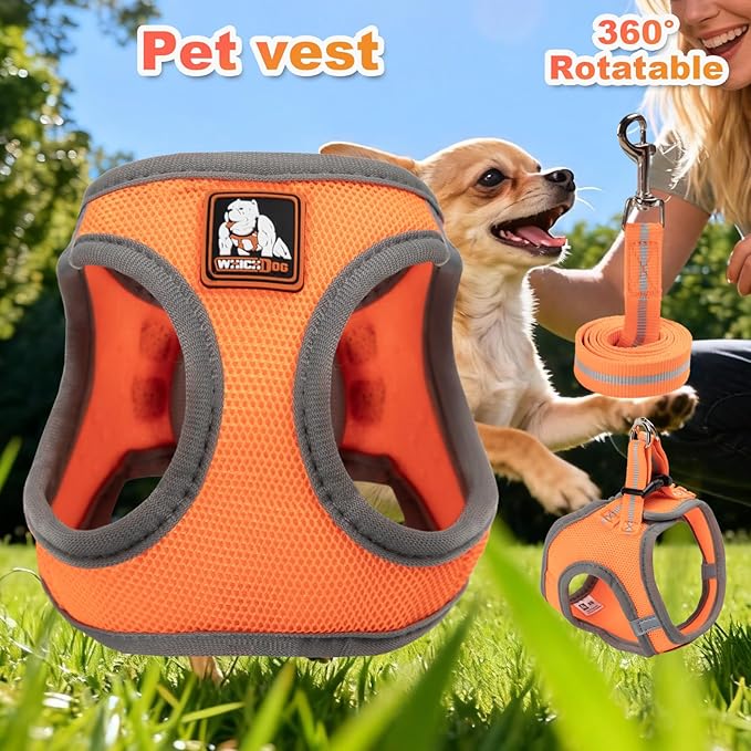 Dog Harness Medium Sized Dogs, Puppy Harness and Leash Set for Training, Running, Walking, Suitable for Small and Medium Dog Vest, Orange, M