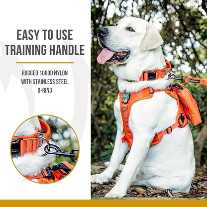 OneTigris Tough Dog Collars, Tactical Dog Collar with Handle, Milltary Adjustable Dog Collar with Heavy Duty Metal Buckle for Training (Large(Pack of 1), Orange)