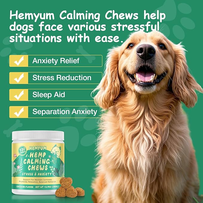 Неmр Calming Chews for Dogs, Anxiety Relief, Sleep Calming Aid, Health & Wellness Supplements for Dog Separation Barking, Chicken Flavor, 180 Chews for All Breeds Ages