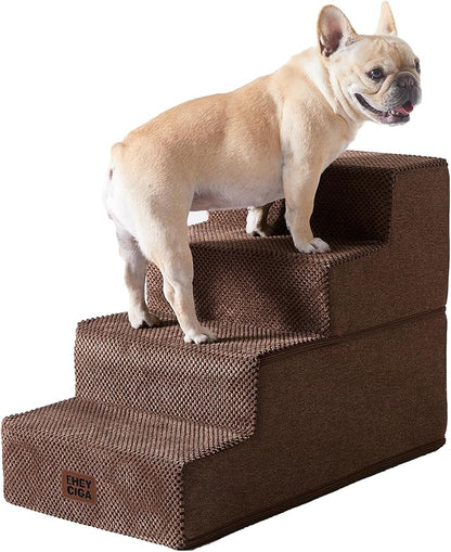 EHEYCIGA Dog Stairs for Bed 18" H, 4-Step Dog Steps for High Bed, Pet Steps for Small Dogs and Cats, Non-Slip Balanced Pet Indoor Ramp, Brown