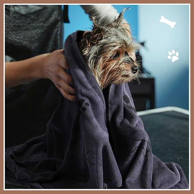 Chumia 8 Pcs Dog Towels for Drying Dogs Cats Pet Towels Bulk Puppy Microfiber Fast Drying Paw Bath Bathing Supplies Absorbent for Medium Pets(40 x 24 Inch,Dog Paw and Bone,Brown, Gray)