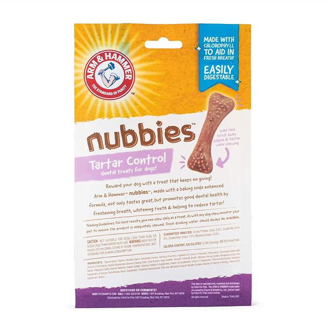 Arm & Hammer for Pets Nubbies Dental Treats - Baking Soda & Calcium Dog Dental Chews, Nubbed Texture Helps Scrub Plaque & Tartar While Chewing, Chicken Flavor, 5 Count, 1.75 Ounce