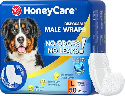 HONEY CARE All-Absorb A24 Male Dog Wrap, 50 Count, Large