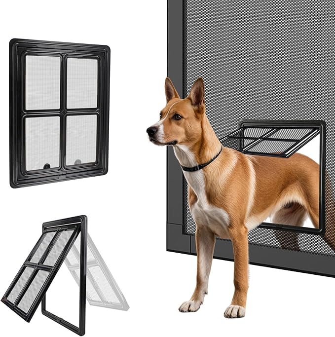 PETLESO Dog Screen Door for Sliding Doors, Inner 12"×16" Lockable Magnetic Self-Closing Flap Pet Passage for Medium to Large Dogs & Cats, Lightweight, Easy Install