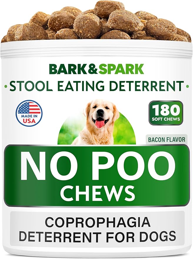 BARK&SPARK NO Poo Treats - Prevent Dog Poop Eating - Coprophagia Treatment - Stool Eating Deterrent - Probiotics & Enzymes - Digestive Health + Breath Aid - Made in USA - 180 Chews