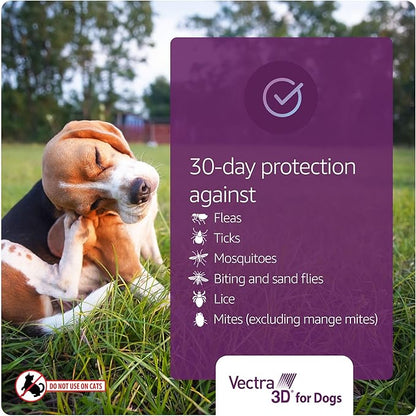 Vectra 3D for Dogs Flea, Tick & Mosquito Treatment & Prevention for Small Dogs (11 – 20 lbs) , 3 month supply