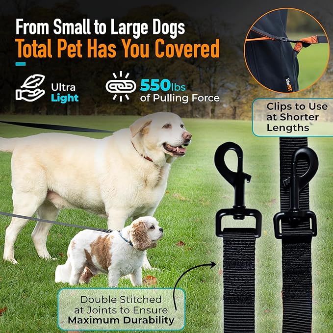 50ft Long Leash for Dogs - Long Line Dog Leash for Training Recall/Commands at Distance - Nylon, Heavy Duty - Ideal for Large & Small Breeds