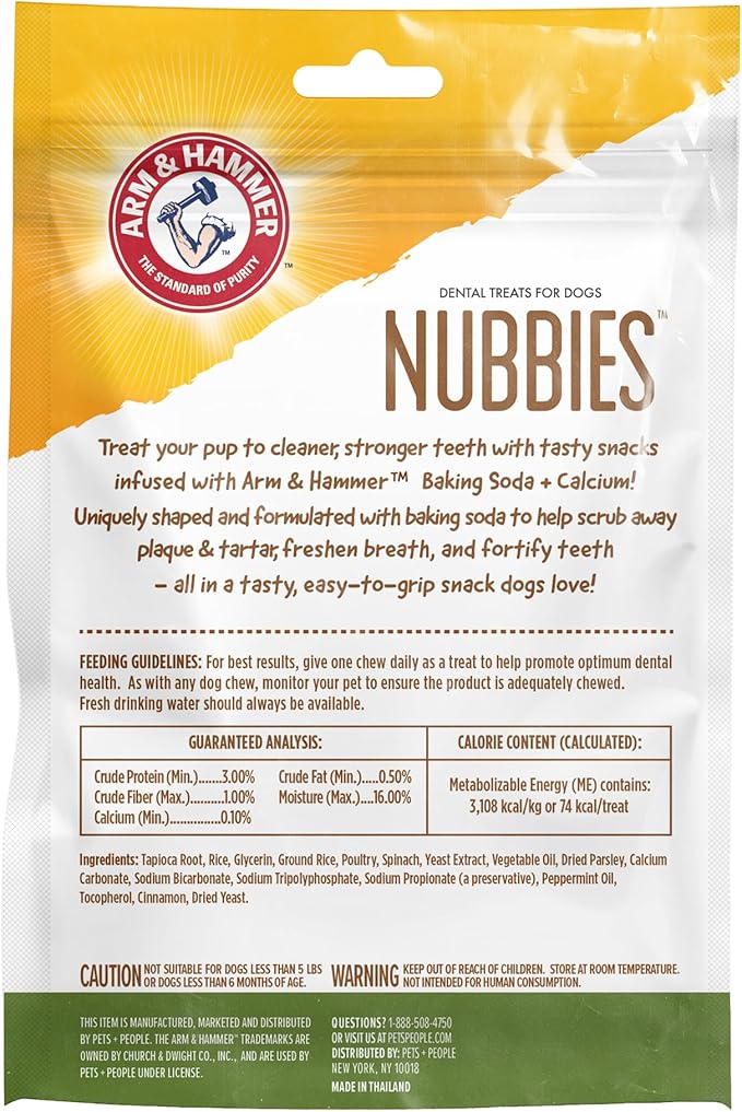 Arm & Hammer for Pets Nubbies Dental Treats - Baking Soda & Calcium Dog Dental Chews, Nubbed Texture Helps Scrub Plaque & Tartar While Chewing, Mint Flavor, 8 Count, 6.5 Ounce