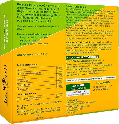 Flea and Tick Prevention for Small Dogs & Cats, Rabbits - Natural Flea Treatment & Pest Control - Topical Flea & Mosquito Repellent for Puppy and Kitten - All Pets