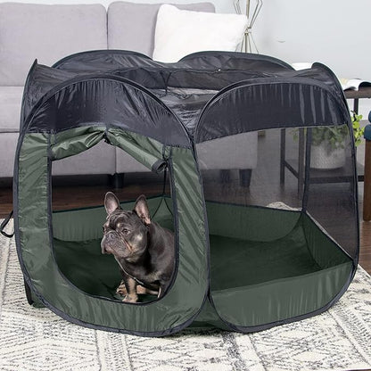Furhaven Portable Dog Playpen Cat Tent, Pet playground,Kennel foldable indoor outdoor zippered puppy crate - Hunter Green, Large