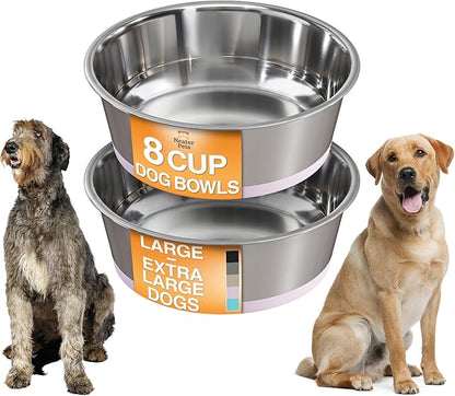 Neater Pet Brands Stainless Steel Dog Bowls with Non-Slip Rubber Bottom – Set of 2, 8 Cup (64 oz), Pink - Heavy Duty Metal Dog Bowl, Dishwasher Safe, Food or Water Bowl, Ideal for Large Dogs