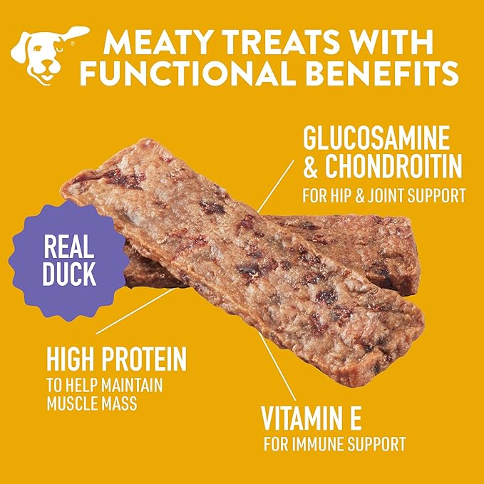 DOGSWELL Jerky Hip and Joint Dog Treats Grain Free Made in USA Only, Glucosamine and Chondroitin, 10 oz Duck (842194)