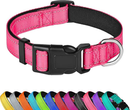 Reflective Dog Collar, Adjustable Soft Neoprene Padded Nylon Pet Collars with Buckle for Extra Large Dogs, Hotpink,XL