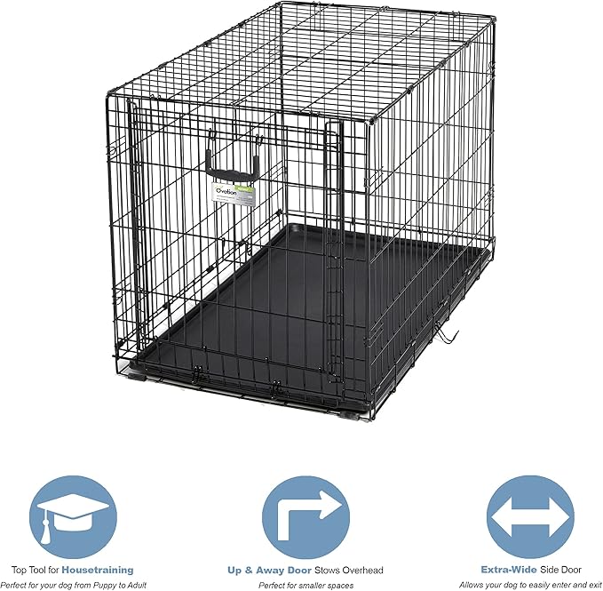 MidWest Homes for Pets Intermediate Ovation Single Door Folding Dog Crate, 36-Inches, Space-Saving Patented Up & Away Door, Leak-Proof Pan, Divider Panel, Black