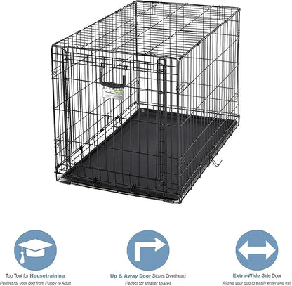 MidWest Homes for Pets Intermediate Ovation Single Door Folding Dog Crate, 36-Inches, Space-Saving Patented Up & Away Door, Leak-Proof Pan, Divider Panel, Black