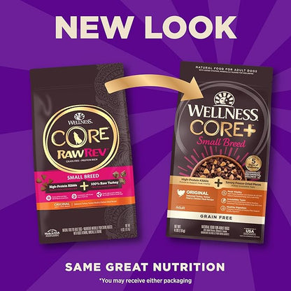 Wellness CORE+ Dry Dog Food with Freeze Dried Pieces, Small Breed, Grain Free, High Protein, Natural, Original Turkey & Chicken Recipe, (4-Pound Bag)