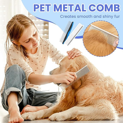 Self Cleaning Shedding Brush - 5-in-1 Professional Pet Grooming Kit Skin Friendly Grooming Tool for Dogs, Cats, and Puppies, Deshedding and Hair Removal for Long and Short Haired Pets, Blue