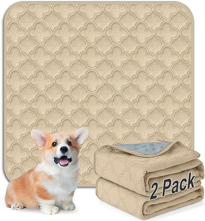 FunFurry Washable Pee Pads for Dogs - 2 Pack Reusable Waterproof Puppy Training Pads, Super Absorbent with Dog Paw Shape Non-Slip Backing (Cream, 24" X 24" - 2 Pack)