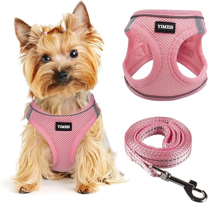 Dog Harness for Small Dogs and Leash Set, Honeycomb Grid, Reflective Lightweight Harness & Anti-Twist Pet Lead (Multi Color, Size: XS-S-M) (M, Pink)