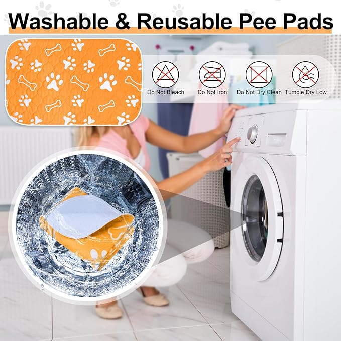 BEAUTYZOO 6 Pack Washable Pee Pads for Dogs, Reusable Puppy Pads for Potty Training, Waterproof Super Absorbent Whelping Pads Mats Non Slip Against Urine for Small Medium Dogs Cats, 16" x 24"