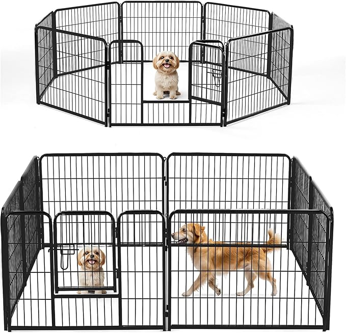NEWBULIG Dog Playpen Indoors 24 Inch 8 Panels for Small and Puppy Dogs Portable and Foldable Pet Fence with Door Heavy Duty Metal Dog Exercise Play Pen for Outdoor Yard