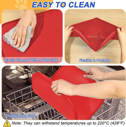 SMILOOL Silicone Pet Feeding Mat with Raised Edge for Food and Water, Dog Bowl Mats, Cat Bowls Placemat with High Lip for Floor Waterproof, Rubber Tray for Cats and Dogs 24 x 16 x0.8 Red