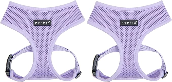 Puppia Soft Dog Harness No Choke Over-The-Head Triple Layered Breathable Mesh Adjustable Chest Belt and Quick-Release Buckle, Violet, Medium (Pack of 2)