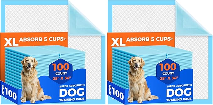 Dog Pee Pads Extra Large 28"x34" - 200 Pack Super Absorbent XLarge Puppy Pads 100 Count Leak-Proof Disposable XL Pet Potty Training Pads for Dogs, Puppies, Doggy