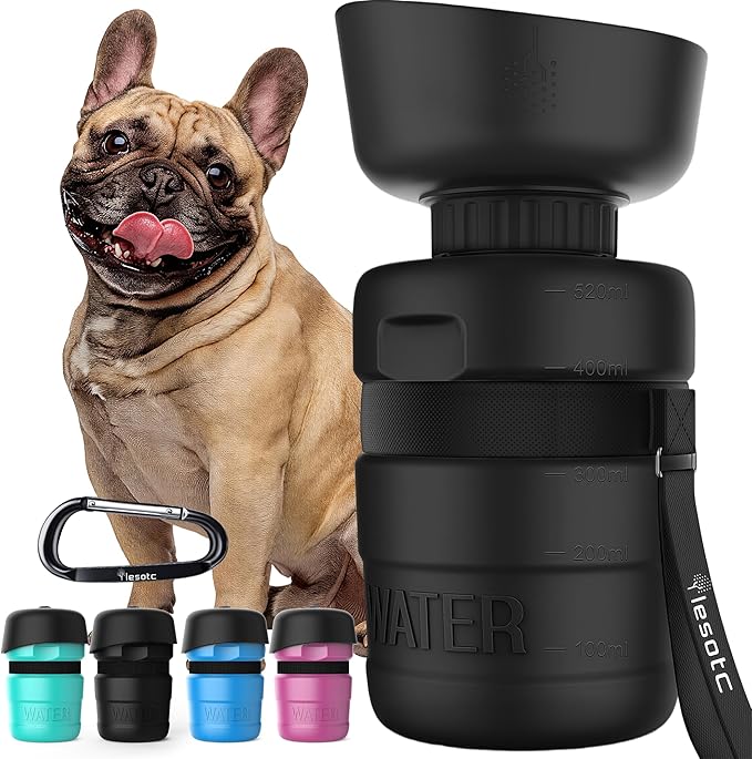 lesotc Dog Water Bottle, Portable Water Dispenser with Travel Water Bowl, Leak Proof Pet Travel Squeeze Bottle, Puppy Essentials Dog Stuff Accessories for Outdoor Walking, Hiking, Camping