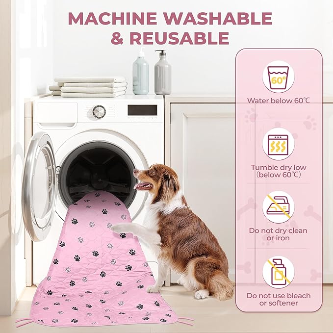 Fostanfly Washable Pee Pads for Dogs, 2 Pack Large 31"x36" Ultra-Absorbent and Leak-Proof Non-Slip Reusable Potty Training Pads for Dogs, Cats, Puppy, Potty of Add 8 Lanyards, Pink