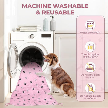 Fostanfly Washable Pee Pads for Dogs, 2 Pack Large 36"x41" Ultra-Absorbent and Leak-Proof Non-Slip Reusable Potty Training Pads for Dogs, Cats, Puppy, Potty of Add 8 Lanyards, Pink