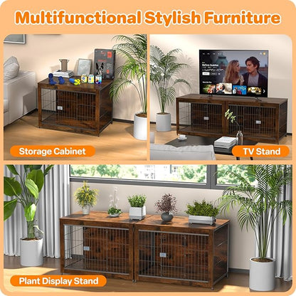 Dog Crate Furniture, Wooden Dog Crate 26in, Decorative Cage with End Table for Dog Indoor Kennel, High Anxiety Dog, Escape-Proof Locks for All Breeds