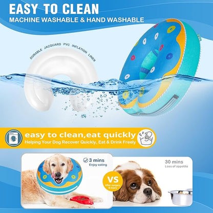Inflatable Reflective Dog Cone Collar Alternative After Surgery,Dog Neck Donut,Recovery Soft Protective E Collar,Adjustable,for Small Medium and Large Dog Cats (Blue, M)