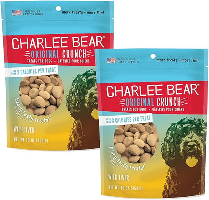 Charlee Bear Original Crunch Dog Training Treats, Liver Flavor, 3 Calories Each, Low Calorie Natural Rewards for Puppies to Adult Dogs, Made in USA, 16 oz (2-Pack)