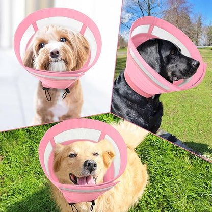 SAWMONG Soft Cone for Dogs – Large Dog Recovery Collar, Adjustable E-Collar to Stop Licking After Surgery (L, Pink)