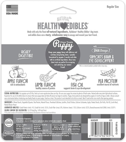 Nylabone Healthy Edibles Natural Puppy Chews Long Lasting Treats for Puppies, Lamb & Apple Flavor, Small/Regular (3 Count)