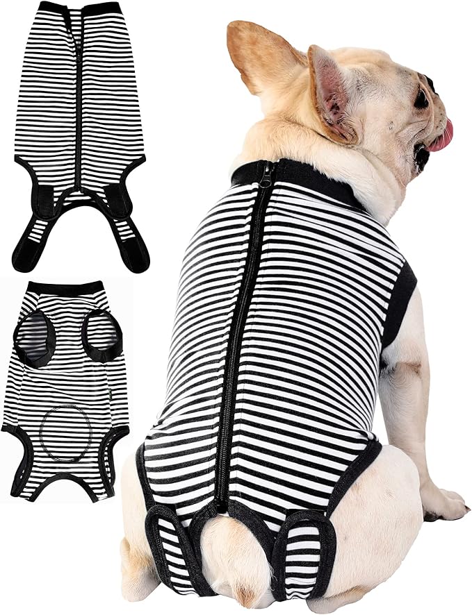 Dogs Cats Recovery Suit XX-Large for After Surgery, Professional Pet Recovery Shirt Dog Abdominal Wounds Bandages, Substitute E-Collar & Cone,Prevent Licking Dog Onesies,Black-White XXL