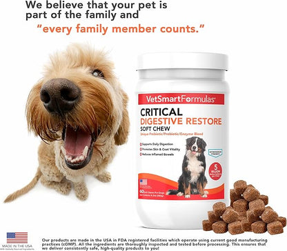 Critical Digestive Restore Soft Chews for Dogs - Veterinarian-Strength Probiotic Support for Optimal Health – with 10 Billion CFUs Per Dose