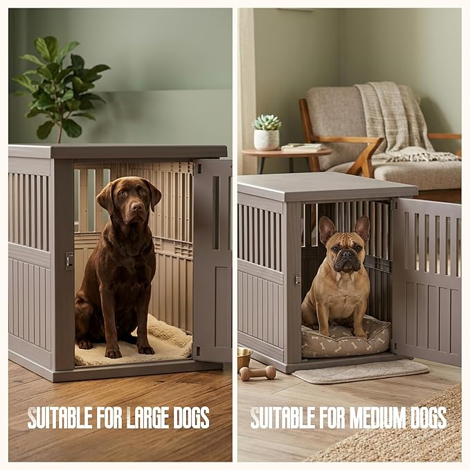30 INCH Small Dog Crate Furniture, Lockable Indoor Dog Kennel Heavy Duty Decorative Plastic Pet Cage End Table for Small/Medium Dogs, Gray
