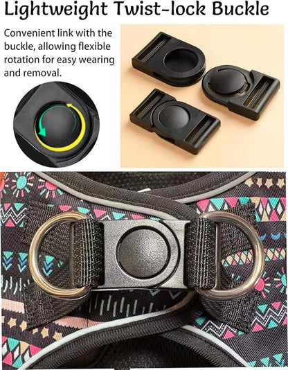 Mihqy Step in Dog Harness and Leash Set, Reflective Adjustable No Pull Dog Harness for Small Medium Dogs Puppy and Cats, Soft Padded Mesh Vest Harnesses for Girl and Boy Pets(Black Bohemia,M)