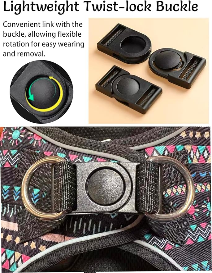Mihqy Step in Dog Harness and Leash Set, Reflective Adjustable No Pull Dog Harness for Extra-Small/Small Dogs Puppy and Cats, Soft Padded Mesh Vest Harnesses for Girl and Boy Pets(Black Bohemia,S)