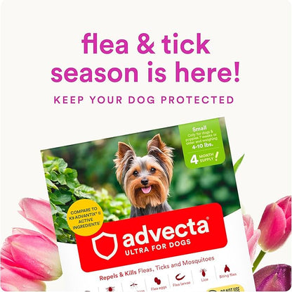 Advecta Ultra Flea and Tick Prevention for Dogs - Blue Flea and Tick Treatment & Control - Mosquito Repellent - Fast Acting Waterproof Topical Drops, 4 Month Supply