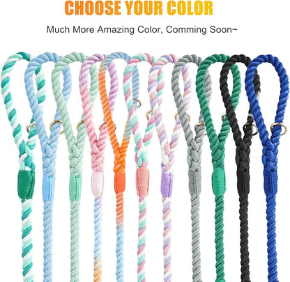 Dog Leash 6 FT Handmade Braided Cotton Rope Leashes for Small Medium and Large Dogs, New Golden Heavy Duty Metal Clasp, Colorful Rainbow