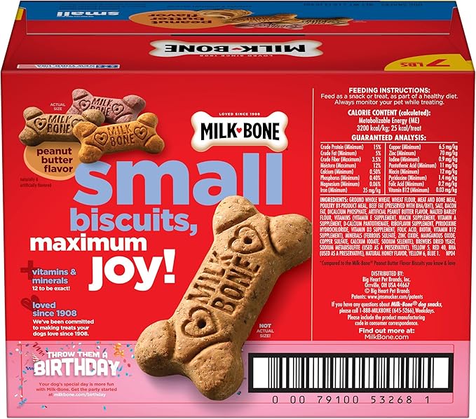 Milk-Bone Peanut Butter Flavor Naturally & Artificially Flavored Dog Biscuits - Crunchy Dog Treats - 7 Pounds (Packaging Design May Vary),(Pack of 2)