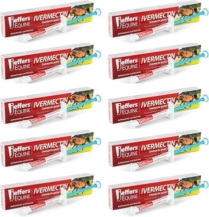 Jeffers Equine Ivermectin Gel Horse Dewormer Paste 1.87%, Broad Spectrum Equine Parasite Control Formula, Apple Flavored Oral Wormer for Horses, Easy Travel Use, Mess Free Syringe Tube - 10 Pack