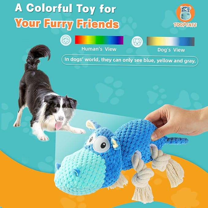 TOOPTATE Dog Toys for Aggressive Chewers - Dog Toys to Keep Them Busy Squeaky Dog Toys for Large Dogs (Blue, Medium)