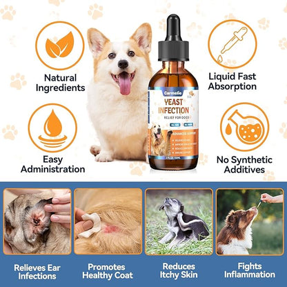 Natural Yeast Relief for Dogs, Supports Healthy Itch Relief, Dog Ear Discomfort Care, Itch Relief for Dog, Allergy Supports, Inflammation Relief for Dogs, 60ml
