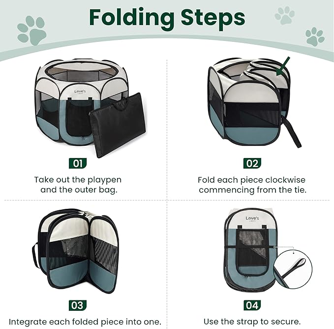 Love's cabin Pet Puppy Dog Playpen, Large Dog Tent Crates Cage Indoor/Outdoor, Portable Playpen for Cat, Foldable Pop Up Dog Kennel Playpen with Carring Case, Removable Zipper Top, Moss Green
