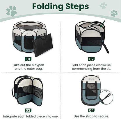 Love's cabin Pet Puppy Dog Playpen, Small Dog Tent Crates Cage Indoor/Outdoor, Portable Playpen for Cat, Foldable Pop Up Dog Kennel Playpen with Carring Case, Removable Zipper Top, Moss Green