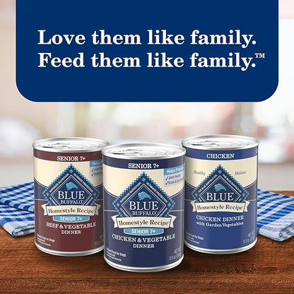 Blue Buffalo Homestyle Recipe Senior Wet Dog Food, Made with Natural Ingredients, Beef Dinner and Chicken Dinner, Variety Pack, (12.5-oz Cans, 3 of Each Flavor)